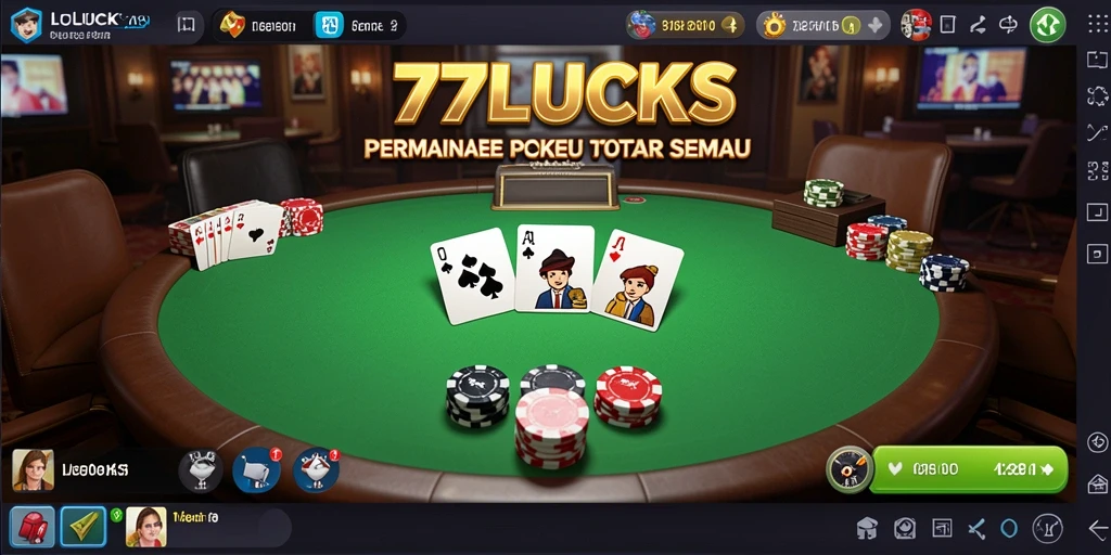 Tampilan gameplay <strong>77LUCKS</strong> yang mendebarkan dengan suasana poker nyata.