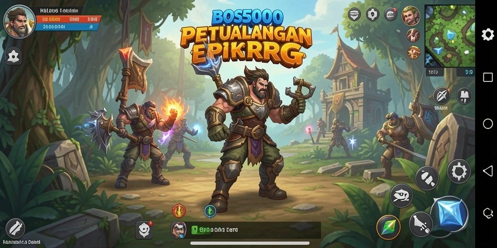 Tampilan gameplay epik di dunia fantasi BOS5000.