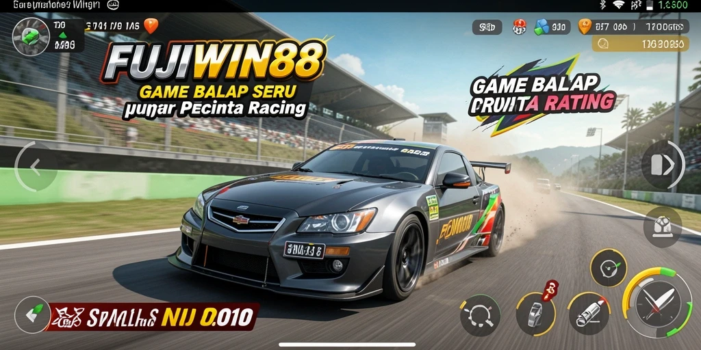 Screenshot gameplay FUJIWIN88 menampilkan aksi balap yang mendebarkan.