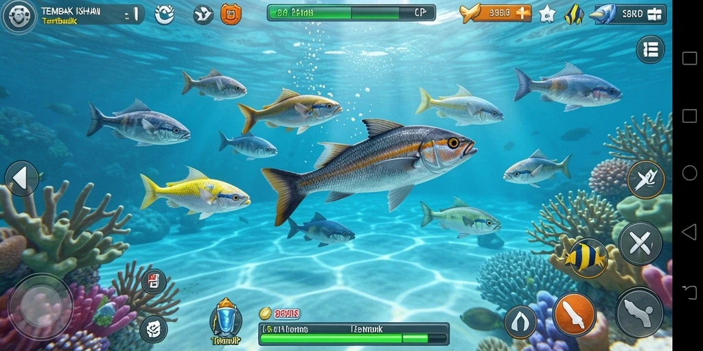 Tangkapan layar gameplay menampilkan aksi menembak ikan yang seru.