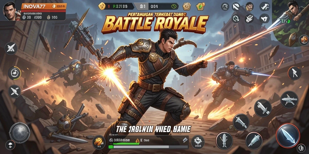 Screenshot gameplay INOVA77 menunjukkan pertarungan seru dalam Battle Royale.