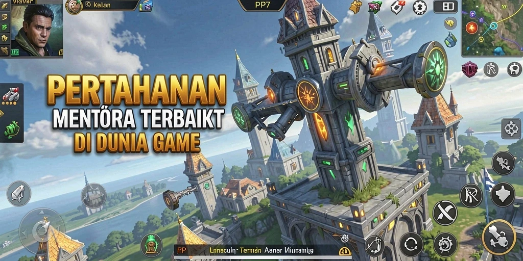 Screenshot gameplay PP7 menampilkan aksi menara bertahan melawan musuh.
